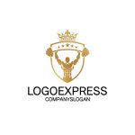 画像1: ボディビルダー、王冠と星のエンブレムロゴ (1)