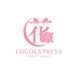 画像1: 漢字「花」とバラのエレガントロゴ (1)