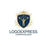 画像1: バーベルを持ち上げる人物、王冠、星が描かれたロゴ (1)