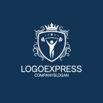 画像4: バーベルを持ち上げる人物、王冠、星が描かれたロゴ (4)