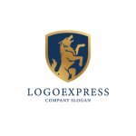 画像1: 雄叫びを上げる狼と盾の高級感ロゴ (1)