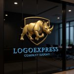 画像15: 盾とサイの力強いロゴ (15)