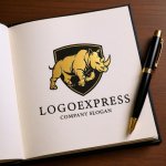 画像6: 盾とサイの力強いロゴ (6)