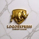 画像13: 盾とサイの力強いロゴ (13)