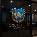 画像15: 力強く堂々としたサイと盾のエンブレムロゴ (15)