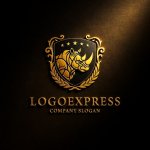 画像12: 力強く堂々としたサイと盾のエンブレムロゴ (12)