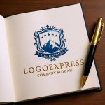 画像6: 雄大な山々と王冠が輝くの紋章ロゴ (6)