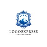 画像1: 雄大な山々と王冠が輝くの紋章ロゴ (1)