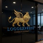 画像15: 翼を持つ獅子と王冠が輝く高級感ロゴ (15)