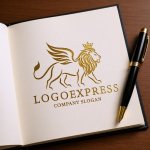 画像6: 翼を持つ獅子と王冠が輝く高級感ロゴ (6)