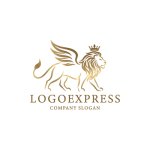 画像1: 翼を持つ獅子と王冠が輝く高級感ロゴ (1)