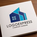 画像14: 幾何学的な建物のモダンブルーロゴ (14)