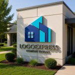 画像15: 幾何学的な建物のモダンブルーロゴ (15)