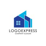 画像1: 幾何学的な建物のモダンブルーロゴ (1)