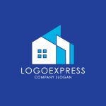 画像4: 幾何学的な建物のモダンブルーロゴ (4)