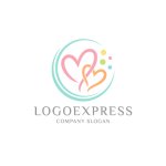 画像1: 連結するハートとカラフルドットの優しいロゴ (1)