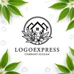 画像9: 花と葉が彩る円形ハウスロゴ (9)