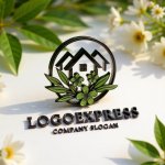 画像12: 花と葉が彩る円形ハウスロゴ (12)