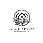 画像1: 花と葉が彩る円形ハウスロゴ (1)