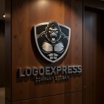 画像5: 雄々しいゴリラとシールドの力強いロゴ (5)