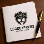 画像6: 雄々しいゴリラとシールドの力強いロゴ (6)