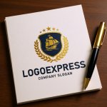 画像6: 帆船と月桂樹の航海エンブレムロゴ (6)