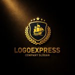 画像12: 帆船と月桂樹の航海エンブレムロゴ (12)