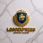 画像13: 帆船と月桂樹の航海エンブレムロゴ (13)