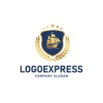 画像1: 帆船と月桂樹の航海エンブレムロゴ (1)