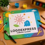 画像8: 太陽とおばけ、星と葉っぱの楽しいロゴ (8)