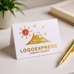 画像17: 手描き風の富士山、太陽と鳥の風景ロゴ (17)