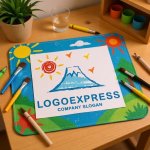 画像9: 手描き風の富士山、太陽と鳥の風景ロゴ (9)