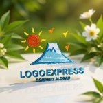 画像13: 手描き風の富士山、太陽と鳥の風景ロゴ (13)