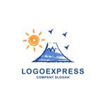 画像3: 手描き風の富士山、太陽と鳥の風景ロゴ (3)