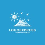 画像4: 手描き風の富士山、太陽と鳥の風景ロゴ (4)