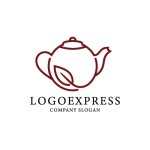 画像1: お茶の葉が添えられたティーポットロゴ (1)