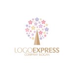 画像1: 満開の桜が舞う春の樹木ロゴ (1)
