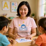 画像5: 枕で微笑む子供と輝く星のロゴ (5)