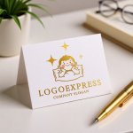 画像16: 枕で微笑む子供と輝く星のロゴ (16)