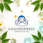 画像9: 枕で微笑む子供と輝く星のロゴ (9)