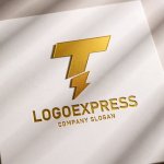 画像11: T字と稲妻のテクノロジーロゴ (11)