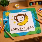 画像8: バナナと笑顔の猿のキラキラロゴ (8)