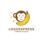画像1: バナナと笑顔の猿のキラキラロゴ (1)