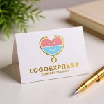 画像16: 聴診器と笑顔のハートが融合した医療ケアロゴ (16)