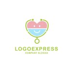 画像1: 聴診器と笑顔のハートが融合した医療ケアロゴ (1)