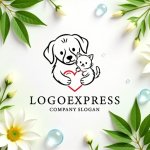 画像9: ハートを抱きしめる犬と猫のロゴ (9)