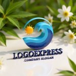 画像12: 太陽と波が輝くオーシャンロゴ (12)