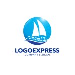 画像1: 帆船と波のダイナミックマリンロゴ (1)