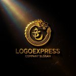 画像12: 力強く舞う紅龍と漢字「龍」の縁起物ロゴ (12)