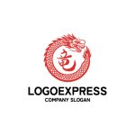 画像1: 力強く舞う紅龍と漢字「龍」の縁起物ロゴ (1)